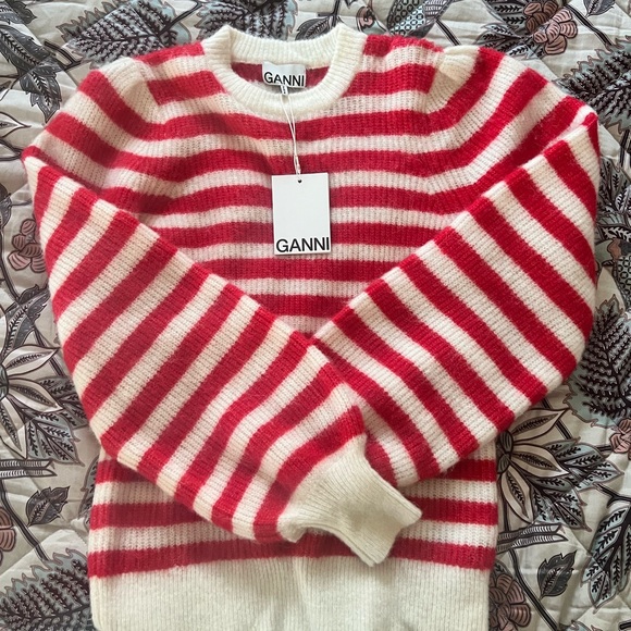 NWT Ganni Julliard Mohair Sweater Red & White Stripe SIZE S - Picture 2 of 8